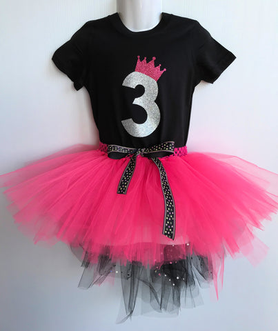 Black & Pink 3rd Birthday Tutu Set